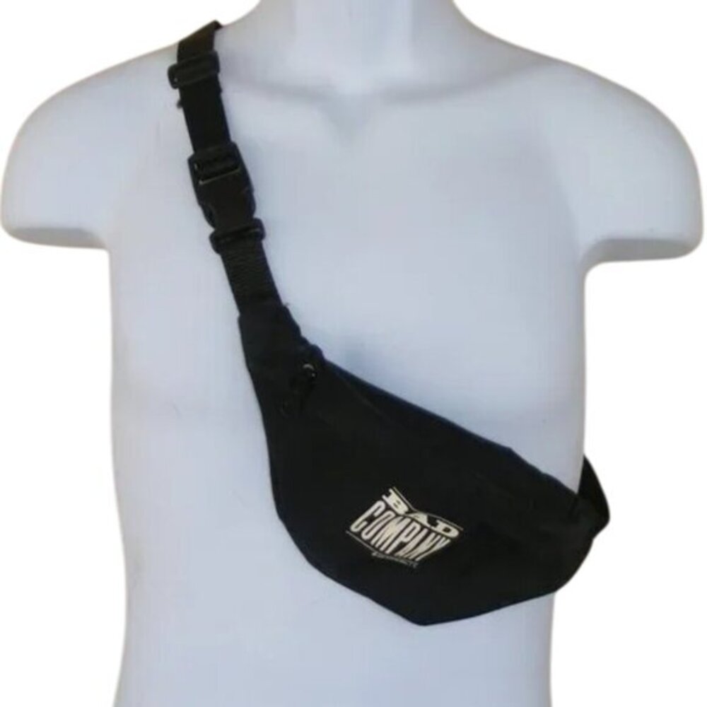 BAD COMPANY Fanny Pack/Bum Bag, Nylon, Adjustable, Black/White Text, 90s